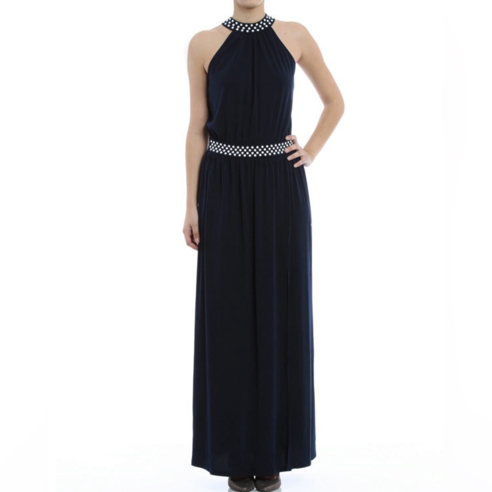Michael Kors navy blue navy dress with embellished collar and waist